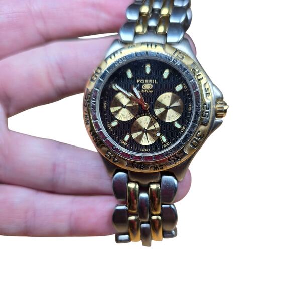 Fossil blue BQ-8774 Gold Silver Mens Watch Y2K Classic Watch Water Resistant - Picture 2 of 8